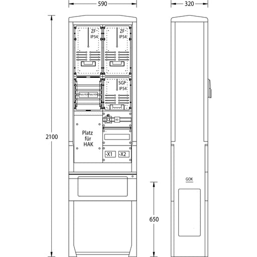 uesa - Zähler-Komplettschrank Zähleranschlußsäule ZAS-S-2-TSG E.DIS 2100x590x320mm