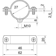 OBO Bettermann - Befestigungsschelle für Kabel/Rohre Abstandschelle 2900WM10 27 FT m. Gewindeanschl.M10 − 25 Stück