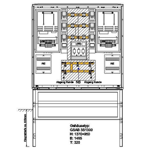 GSAB Elektrotechnik - Zähler-Komplettschrank Doppel-Wandlermessung 22.W250.001-Doppel 2x250A Gr.3 H=1100mm