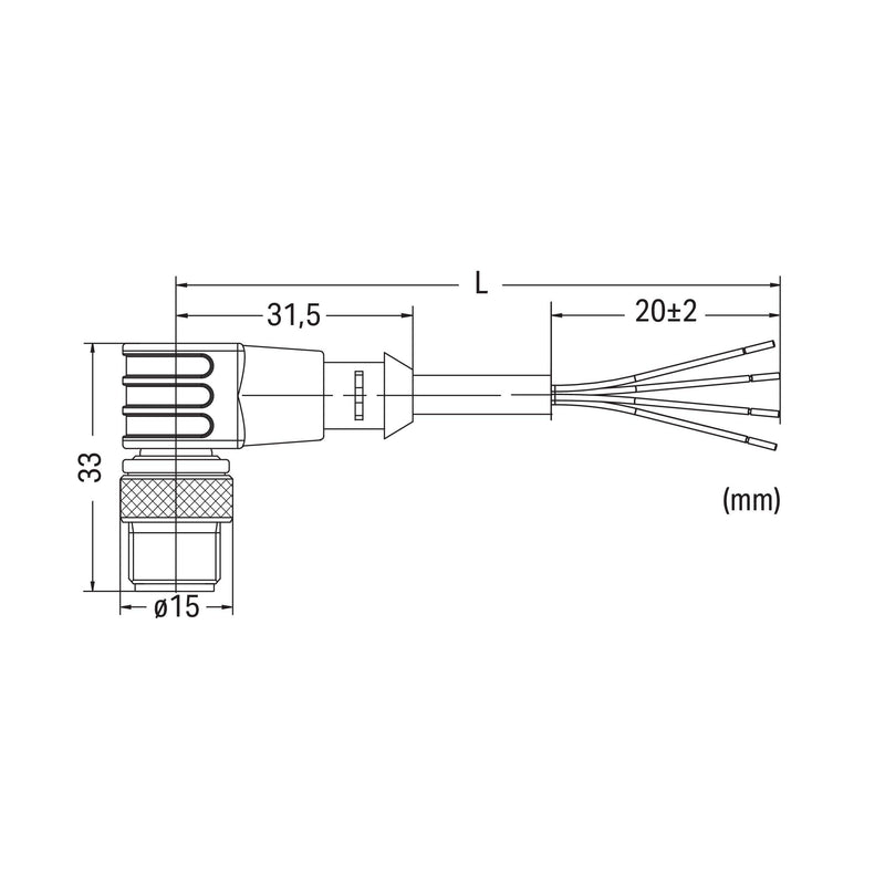 WAGO - Konfektioniertes Sensor-Aktor-Kabel Power-Leitung M12A-St. 756-3104/040-100 winklig,4-polig