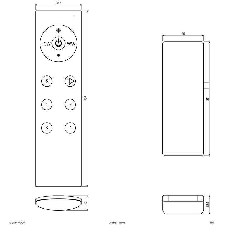 EVN Lichttechnik - Funksender Funk-Handsender 4-Kanal EFDHS4WWCW inkl.Wandhalterung