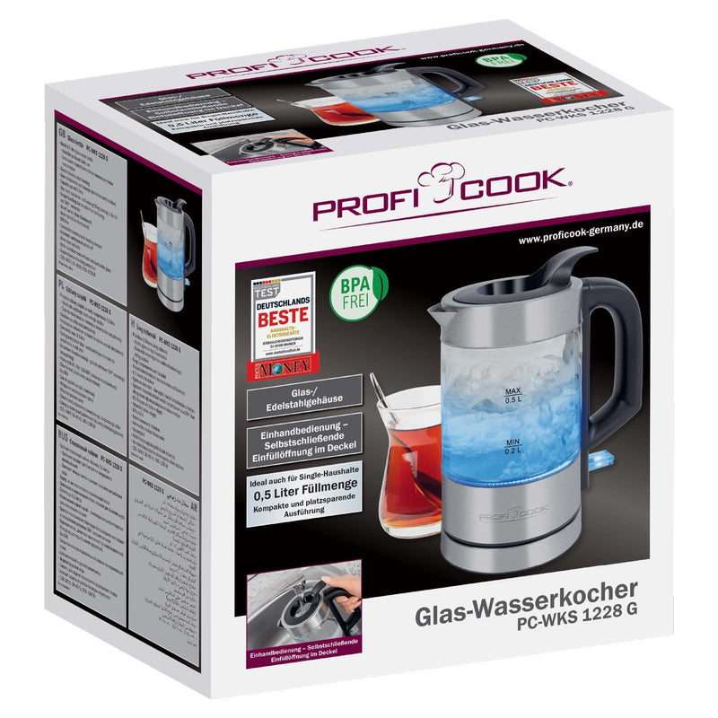PROFICOOK - Wasserkocher Glas-Wasserkocher PC-WKS 1228 G inox 0,5L