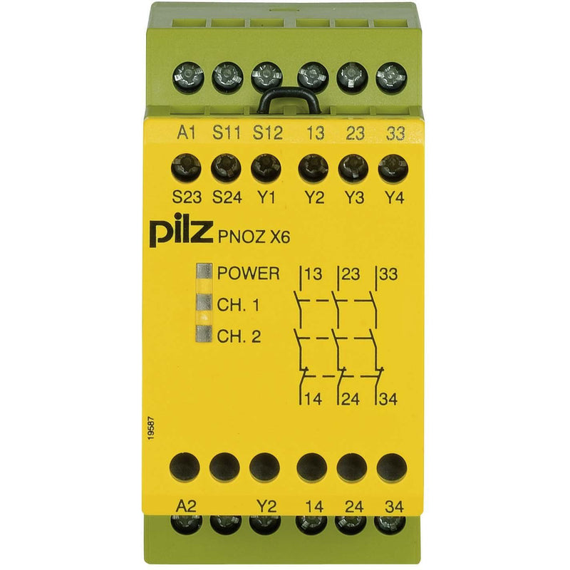 Pilz - Gerät zur Überwachung von sicherheitsgerichteten Stromkreisen Not-Aus-Schaltgerät PNOZ X6 #774729 24VAC 24VDC 3n/o