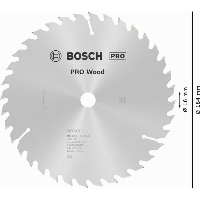 Bosch - Kreissägeblatt PRO Wood Kreissägeblatt, 2608640818 184 x 2,6 x 16 mm