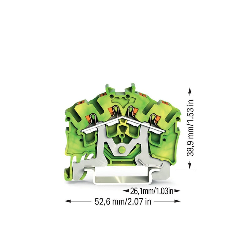 WAGO - Schutzleiter-Reihenklemme 4-LeiterSchutzleiterklemme 2202-6407 mit Drücker,2,5 mm² − 100 Stück