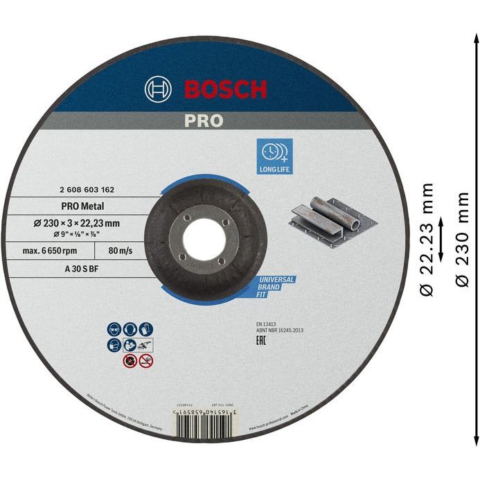 Bosch - Trenn-/Schleifscheibe PRO Metal Trennscheibe, 2608603162 230 x 3 x 22.23 mm