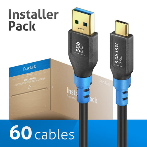PureLink - PC-Kabel USB-C>A Kabel 0,5m FI-U320-005-PCK FlexInstall,VE 60Stk