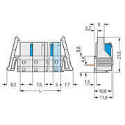 WAGO - Leiterplattensteckverbinder THT-Federleiste abgewink. 722-833/039-000 7,5mm,lichtgrau − 50 Stück