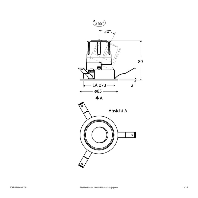 EVN Lichttechnik - Downlight/Strahler/Flutlicht LED-Einbauleuchte modular F01R14AM0630L55P Konfigurationstype