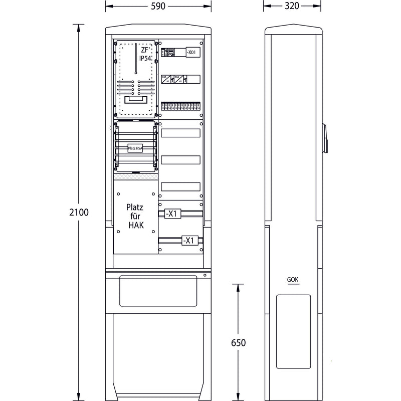 uesa - Zähler-Komplettschrank Straßenbeleuchtungssäule SB-S-4G E.DIS AG 2100x590x320mm