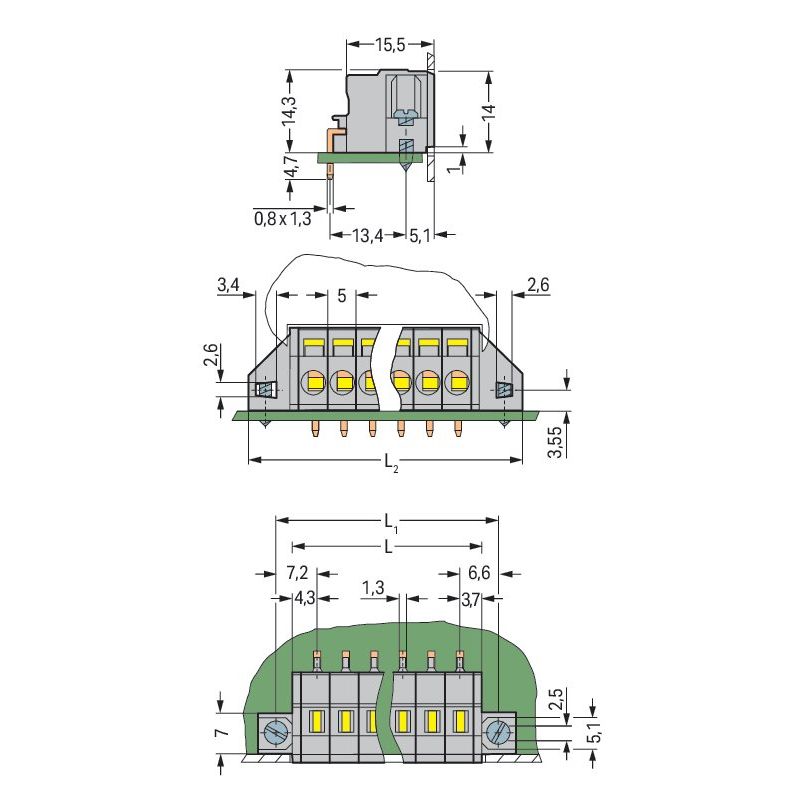 WAGO - Leiterplattensteckverbinder Leiterplattenklemme 231-604/023-000 2,5mm² − 50 Stück