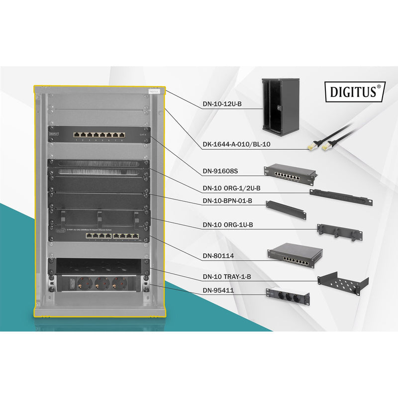 DIGITUS - Netzwerk-/Serverschrank Netzwerk-Set DN-10-SET-3-B 12HE,sw