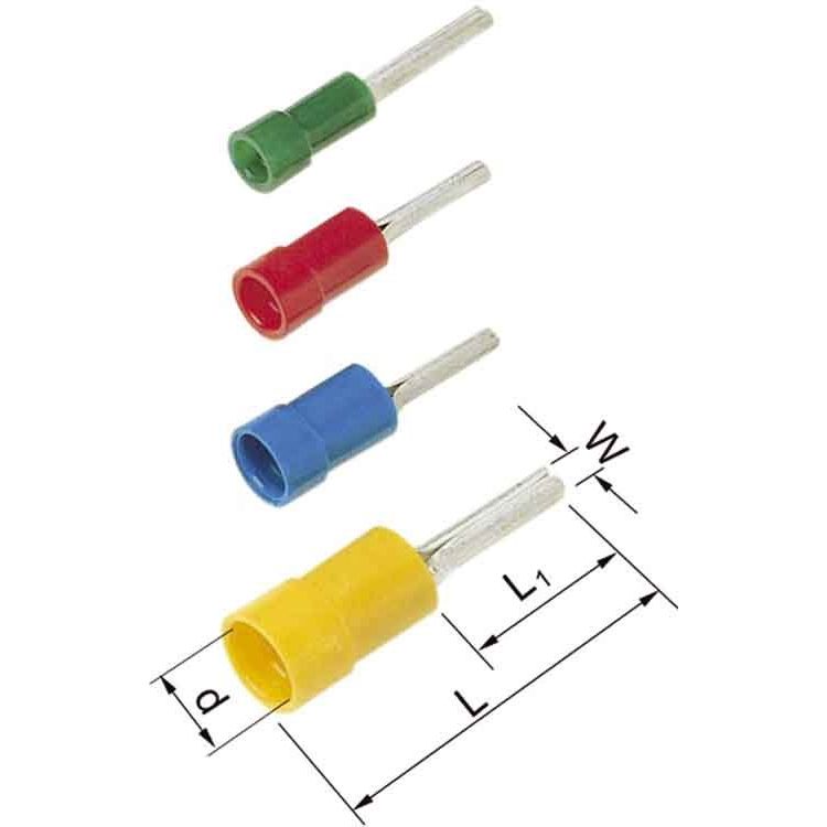 Elpress - Quetschkabelschuh für Cu-Leiter Stiftkabelschuh gelb A0514SR 0,14-0,25qmm L1=8mm − 100 Stück
