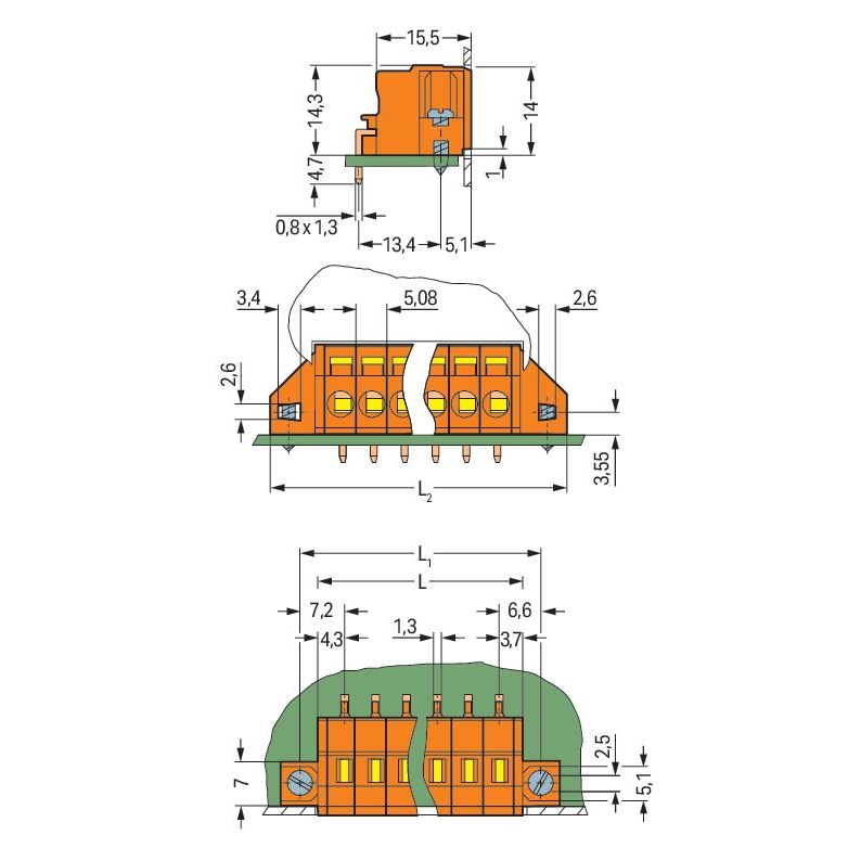 WAGO - Leiterplattensteckverbinder Leiterplattenklemme 231-639/023-000 2,5mm² − 25 Stück