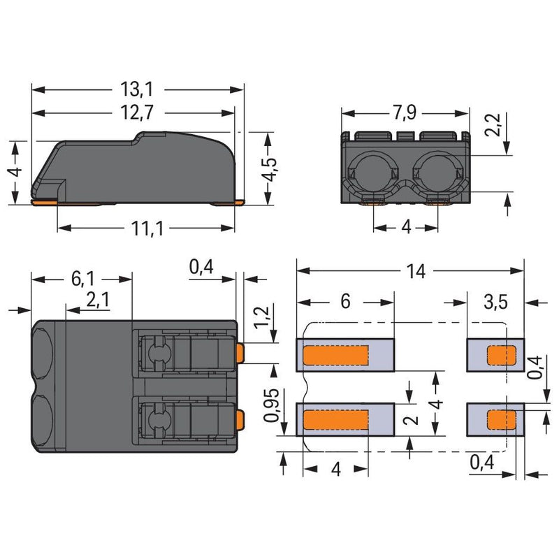 WAGO - Ein- und mehrpolige Klemmenleiste SMD-Leiterplattenklemme 2060-472/998-404 0,75 mm²,schwarz − 9000 Stück