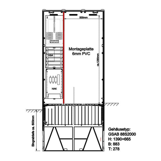 GSAB Elektrotechnik - Zähler-Komplettschrank Zähleranschlußsäule 11.88.1P11 1ZP ca.HxB 1000x500