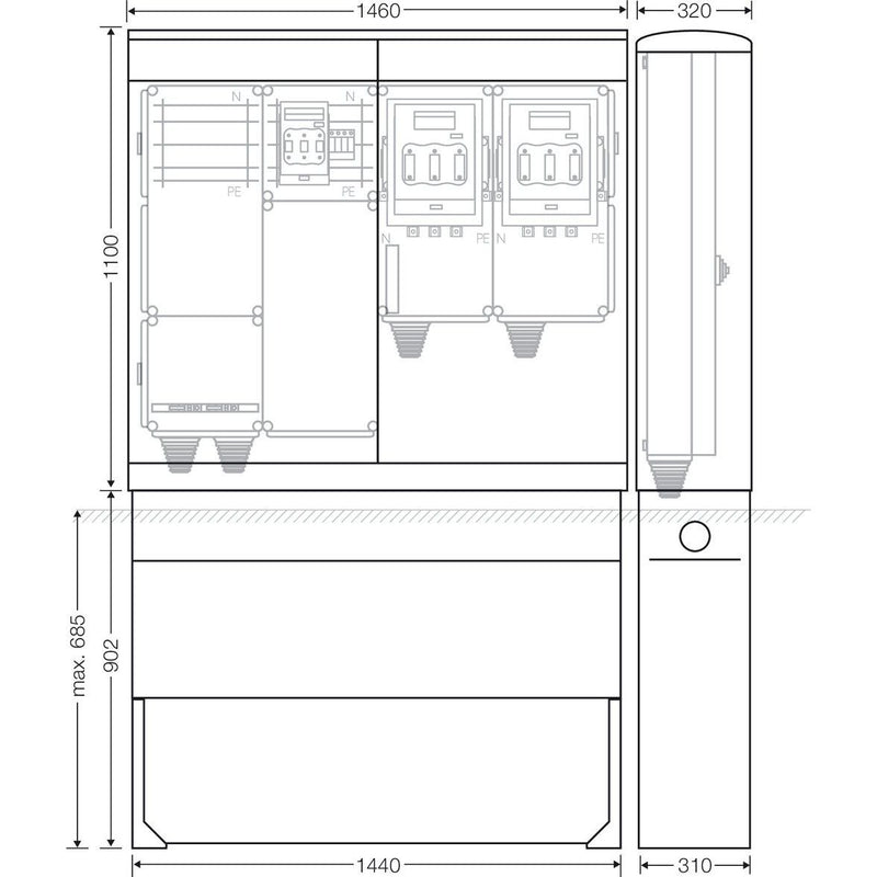 Hensel - Verteilerschrank für Energieversorgung Ladeverteiler Mi EV 140kW 2011 f.2 Abgänge a 140kW