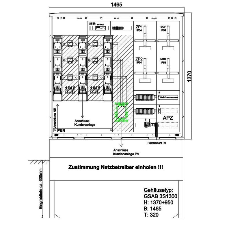 GSAB Elektrotechnik - Zähler-Komplettschrank Wandlermessung 03.W250.AR-01-Ei mit NA-Schutz