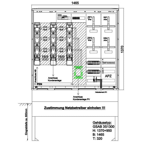 GSAB Elektrotechnik - Zähler-Komplettschrank Wandlermessung 03.W250.AR-01-Ei mit NA-Schutz