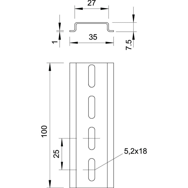 OBO Bettermann - Tragschiene Hutschiene 2069 2M GTPL gelocht − 2 Meter