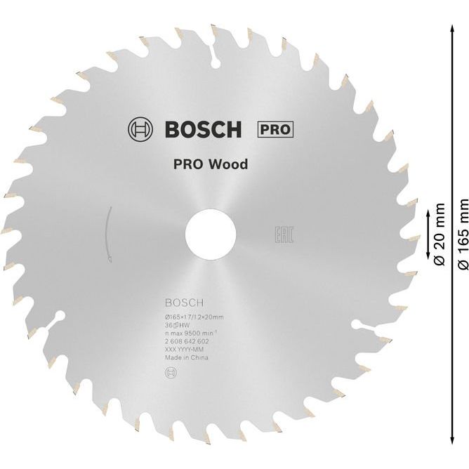 Bosch - Kreissägeblatt PRO Wood Kreissägeblatt, 2608642602 165 x 1,7 x 20 mm