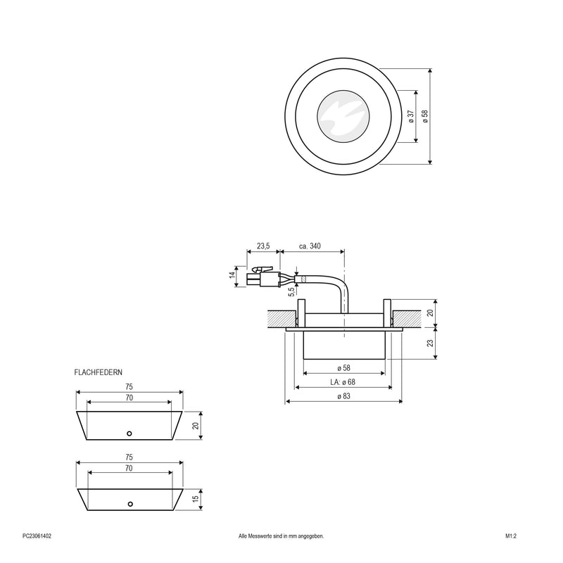 EVN Lichttechnik - Downlight/Strahler/Flutlicht LED-Deckeneinbauleuchte PC23061402 alu 3000K 350mA IP20