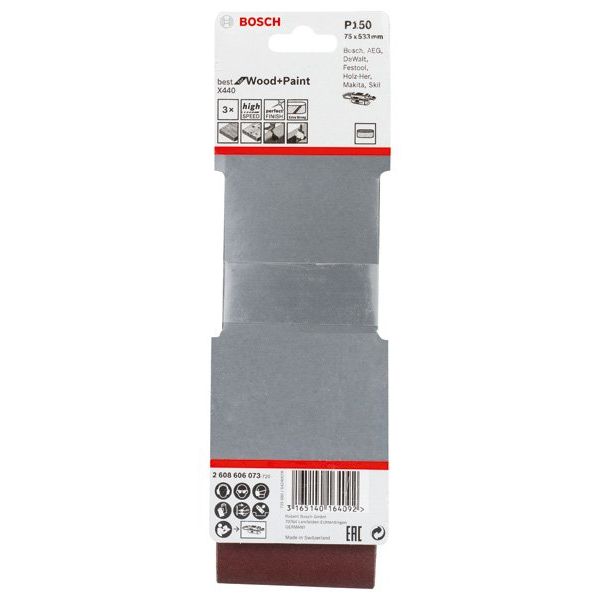 Bosch - Schleifpapier/Schleifvlies PRO X440 Schleifband, 75 x 2608606073 533 mm, 150, 3-tlg