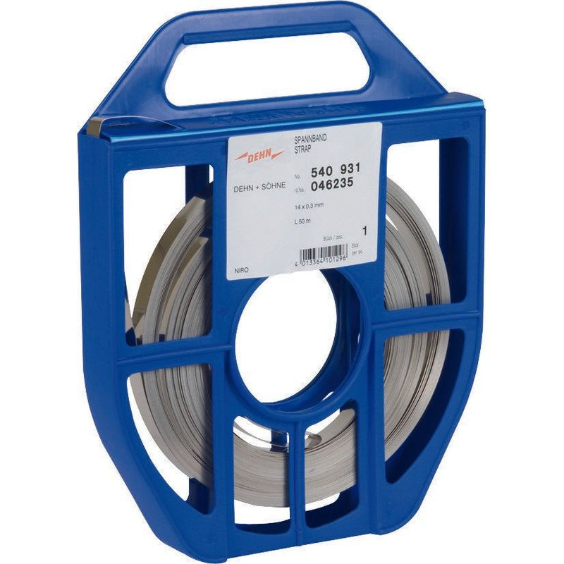 DEHN - Zubehör/Ersatzteile für Erdung und Blitzschutz Spannband m. Abrollbox SPB14X03L50MV2A 14x0,3mm L50m NIRO