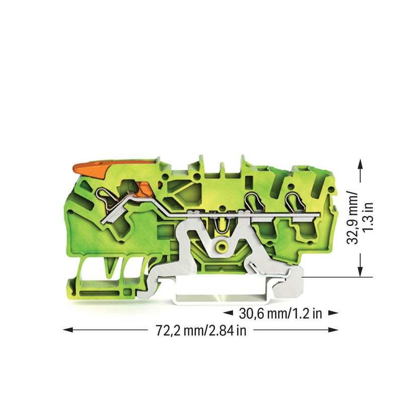 WAGO - Schutzleiter-Reihenklemme 3-Leiter-Schutzleiterkl. 2102-1307 2,5qmm, grün-gelb − 50 Stück