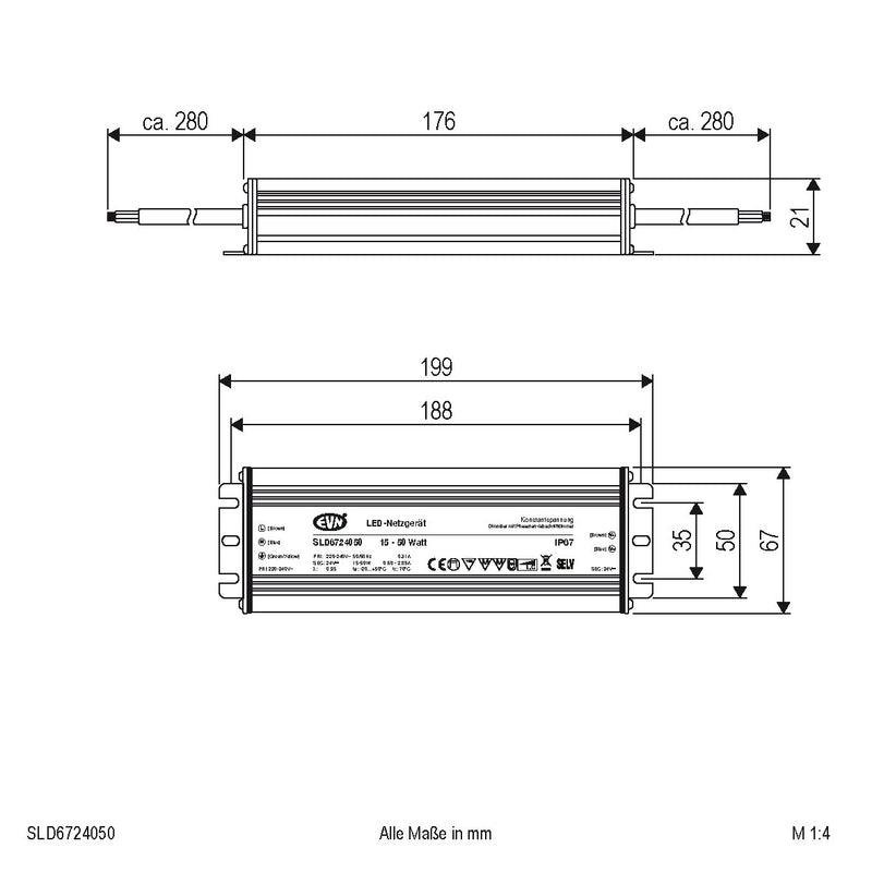 EVN Lichttechnik - LED-Betriebsgerät LED-Netzgerät 24V SLD6724050 dimmbar 15-50W
