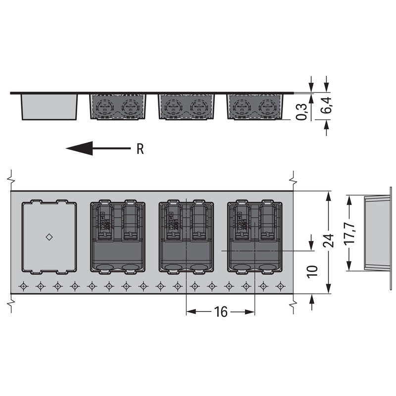 WAGO - Ein- und mehrpolige Klemmenleiste SMD-Leiterplattenklemme 2061-622/998-404 Drücker,1,5mm²,sw − 6300 Stück