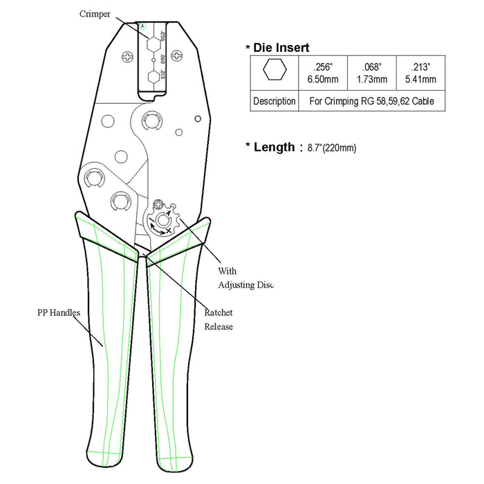 EFB-Elektronik - Spezialwerkzeug für Kommunikationstechnik BNC-Crimpzange RG58/59/62 52535.2  − 1 Stück
