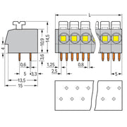 WAGO - Leiterplattenklemme 804-102 Drücker,2,5 mm²,grau − 105 Stück