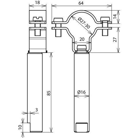 DEHN - Leitungshalter für Blitzschutz Leitungshalter LHZS27KTD16L85V2A D 16mm L 85mm NIRO