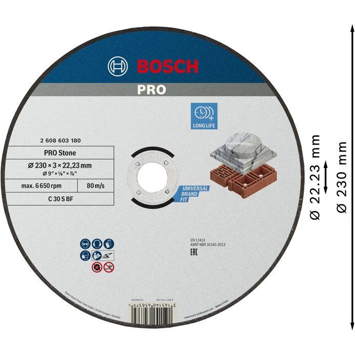 Bosch - Trenn-/Schleifscheibe PRO Stone Trennscheibe, 2608603180 230 x 3 x 22.23 mm