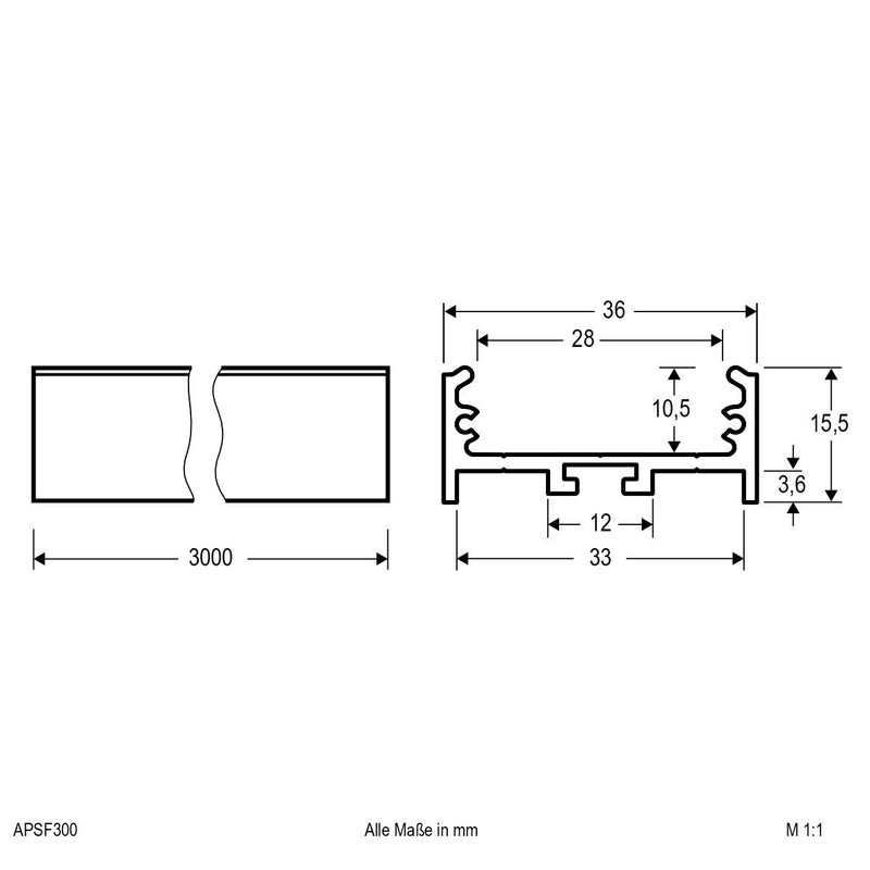 EVN Lichttechnik - Mechanisches Zubehör/Ersatzteile für Leuchten Aluminiumprofil 3m APSF300
