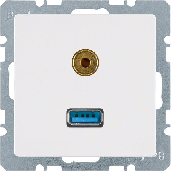 Berker - Einsatz/Abdeckung für Kommunikationstechnik Steckdose USB/3,5mm Audio 3315396089 polarweiß samt