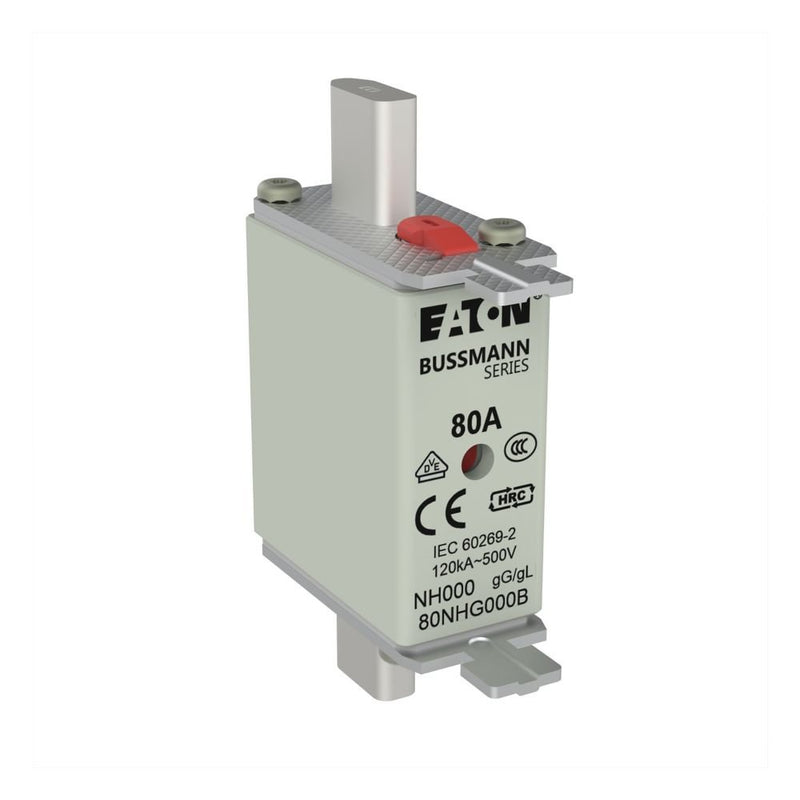 Eaton - Messersicherung Sicherungseinsatz Nieders. NH FUSE 80#80NHG000B 80A AC 500V 120kA − 3 Stück