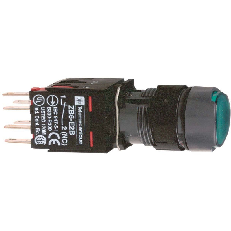 Schneider Electric - Drucktaster, Komplettgerät Leuchtdrucktaster, grün XB6AF3B5B m. Rast., 24V, 1S+1Ö − 4 Stück