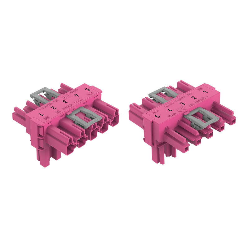 WAGO - Kompaktverteiler für steckbare Gebäudeinstallation T-Verteiler 5-polig 770-1643 Kod. B,pink − 50 Stück