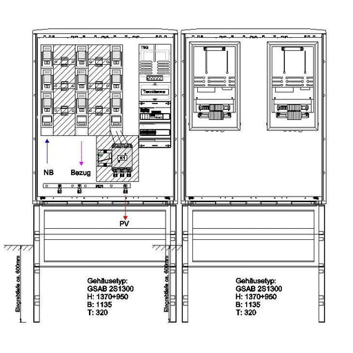 GSAB Elektrotechnik - Zähler-Komplettschrank Wandlermessung 22.W250.AR-01Ei-ZWS RWE 250A