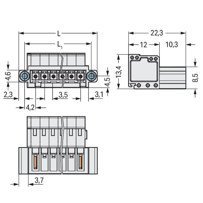 WAGO - Kabelsteckverbinder für Leiterplattensteckverbinder 1-Leiter-Stiftleiste 734-302/109-000 1,5mm²,lichtgrau − 100 Stück