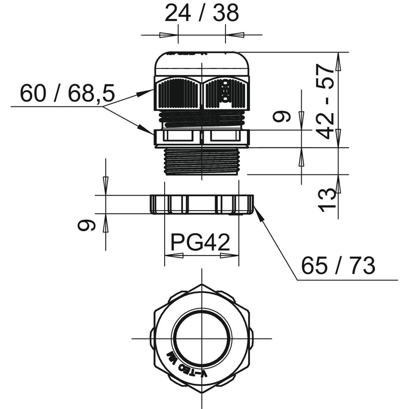 OBO Bettermann - Kabelverschraubung Verschraubung V-TEC PG42+ LGR mit Gegenmutter − 5 Stück