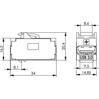 Telegärtner - Modulare Kupplung USB-Keystone 100023186 Type A, USB-3.0, f-f