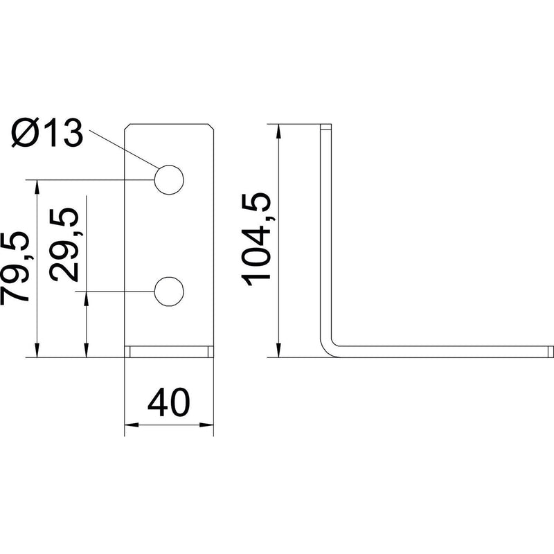 OBO Bettermann - Befestigungselement für Stiel/Profilschiene Verbindungswinkel 90° GMS 4 VW 90 FT m.4 Lö. 104x104x40x5 − 10 Stück