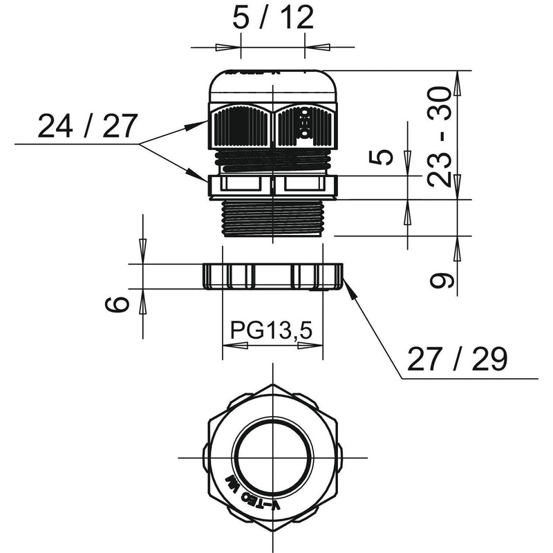 OBO Bettermann - Kabelverschraubung V-TEC PG13,5+LGR PG13,5, PA, RAL 7035 − 50 Stück