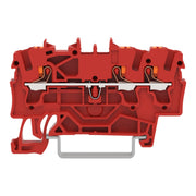 WAGO - Durchgangs-Reihenklemme 3-Leiter-Durchgangsklemme 2202-1303 Drücker,2,5 mm²,rot − 100 Stück