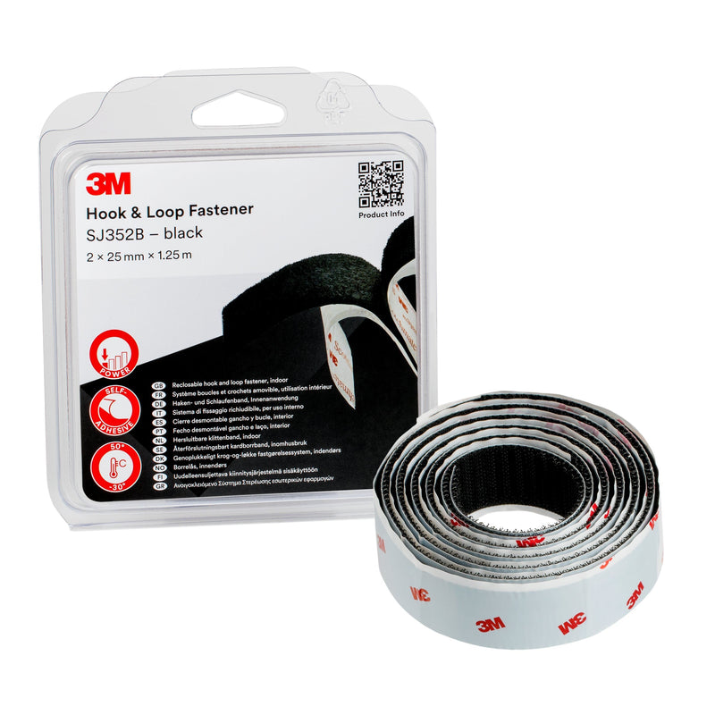 3M - Klettband Haken Schlaufen SJ352B/IPS 25mmx1,25m,4,4mm − 4 Stück