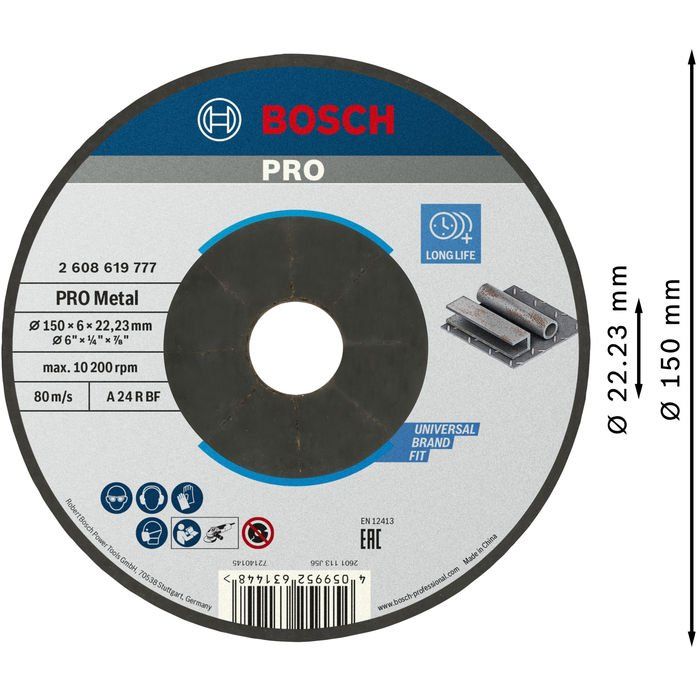 Bosch - Trenn-/Schleifscheibe PRO Metal Schleifscheibe, 2608619777 150 x 6 x 22.23 mm