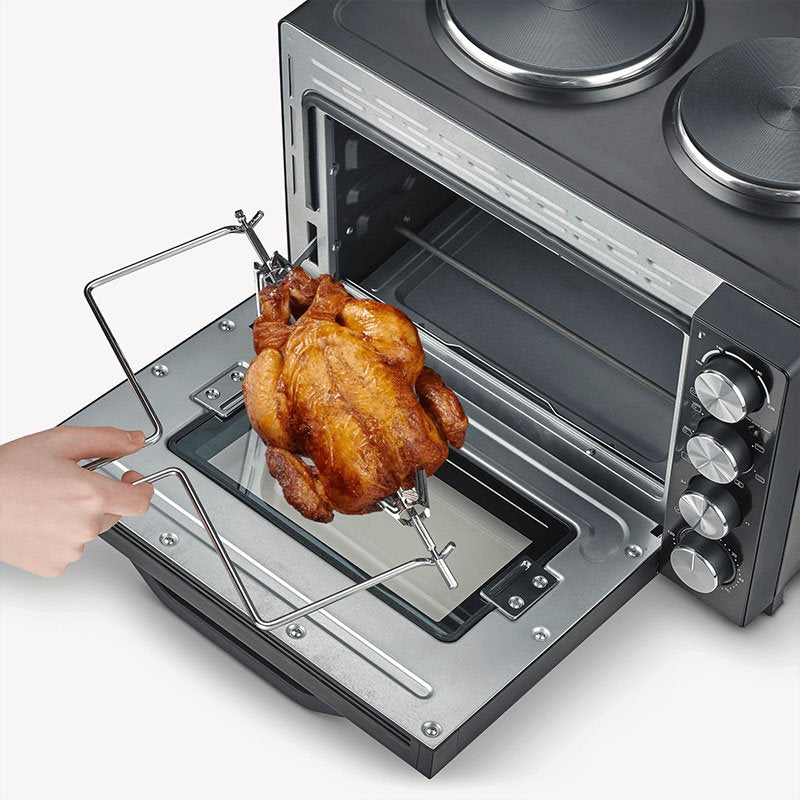 Severin - Tischbackofen/Backgrill Toastofen m.Kochplatten TO 2074 sw/eds-geb. 2500W,30l